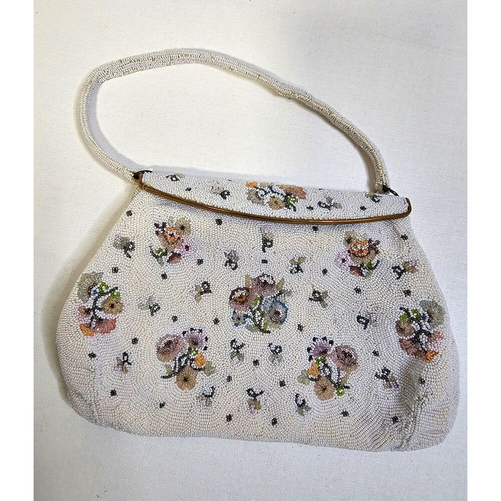 Vintage 1950s Joyce Morgan Paris France Hand Beaded Floral Evening Purse Bag
